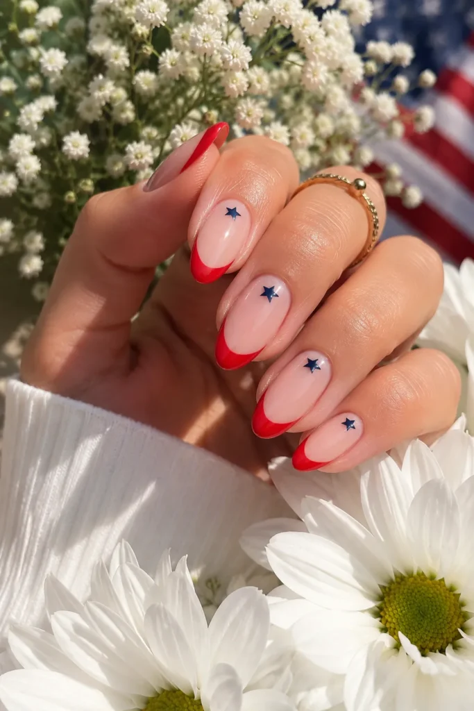 Red French Tips with Blue Details