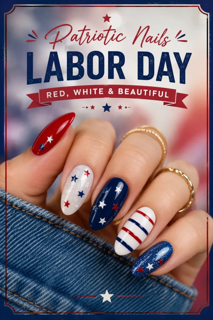 Red, White, and Blue Star Accent Nails