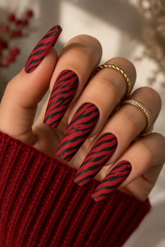 Red Zebra Print Nails