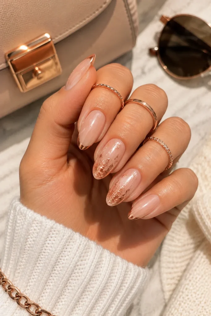 Rose Gold Accent Summer Nails