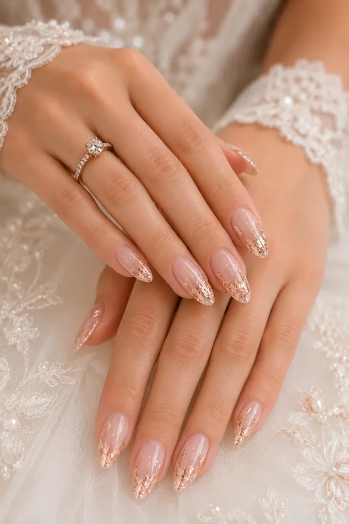 Rose Gold Foil Wedding Nails