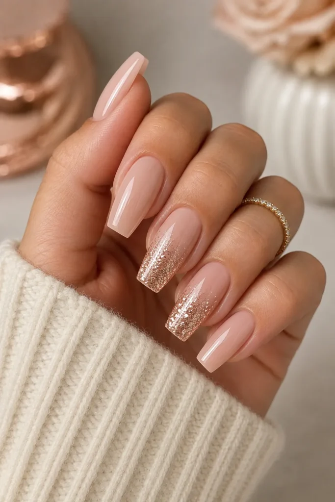 Rose Gold Glitter Accent Nails