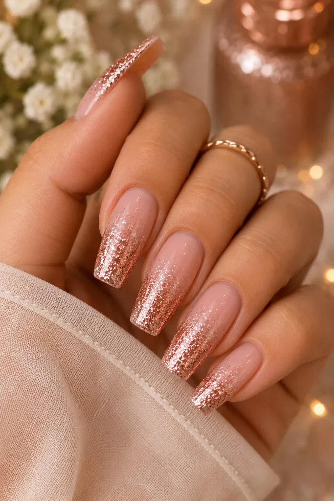 Rose Gold Glitter Ombre Nails