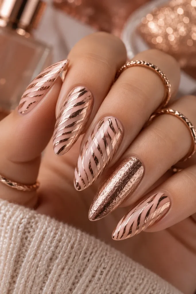 Rose Gold Zebra Print Nails