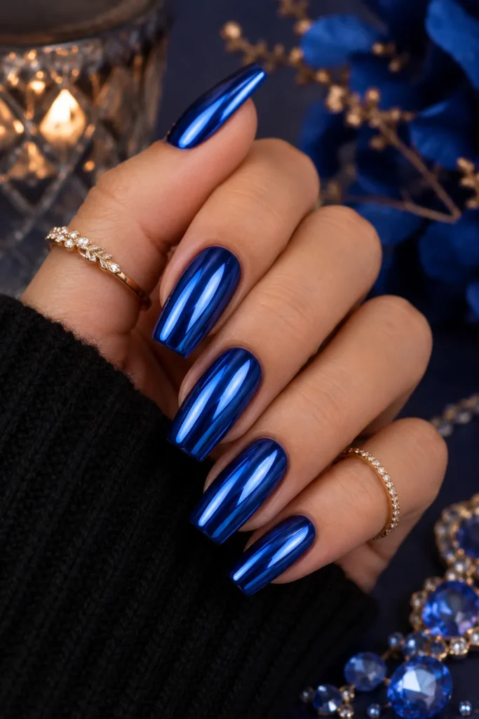 Sapphire Blue Chrome Nails
