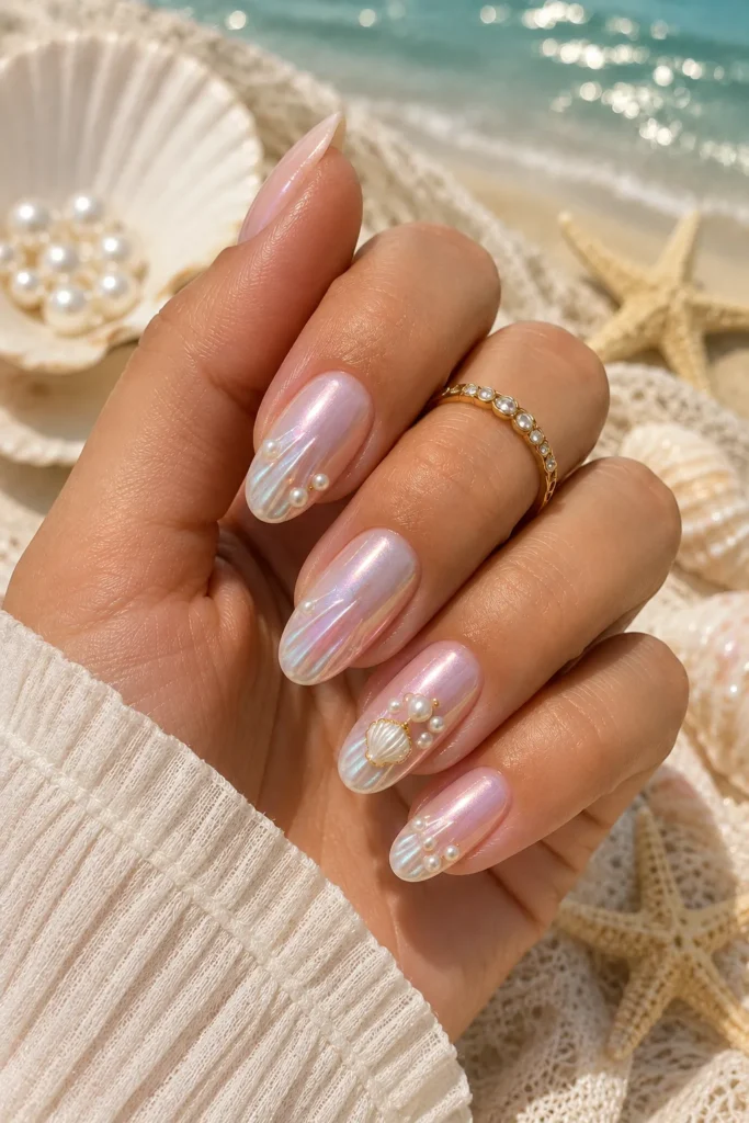 Seashell Pearl Nails