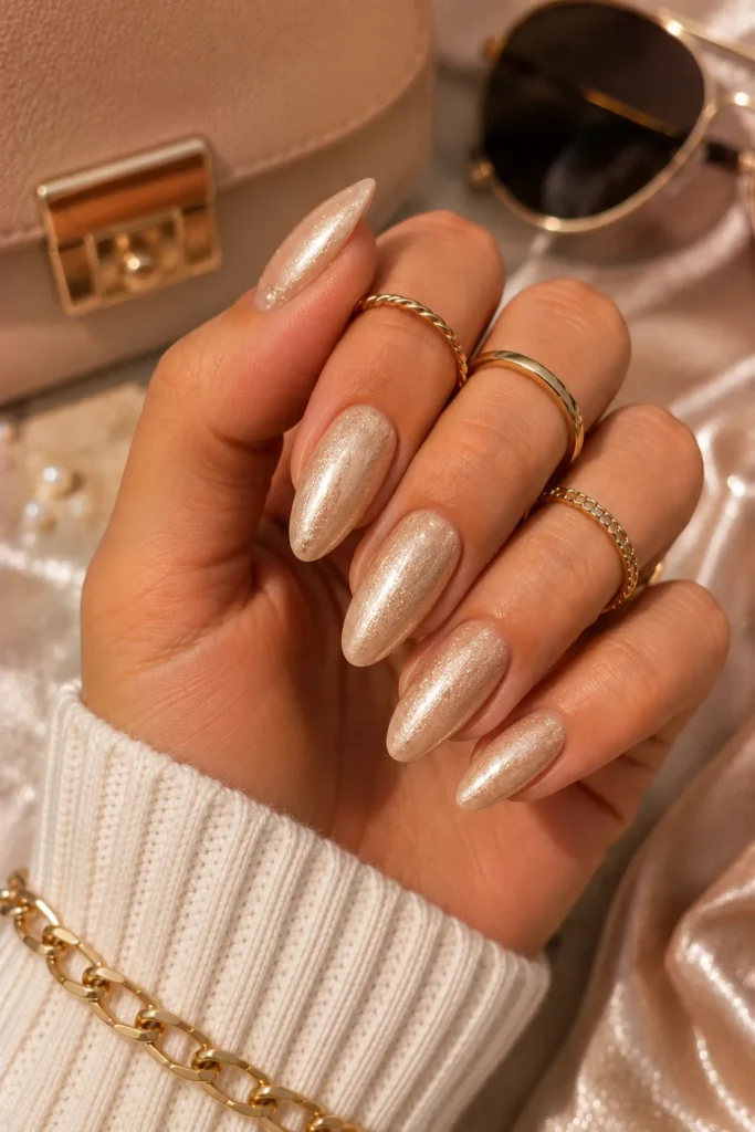 Shimmering Champagne Nails