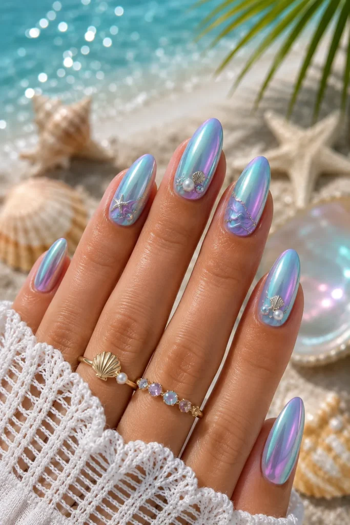 Shimmering Mermaid Chrome Nails