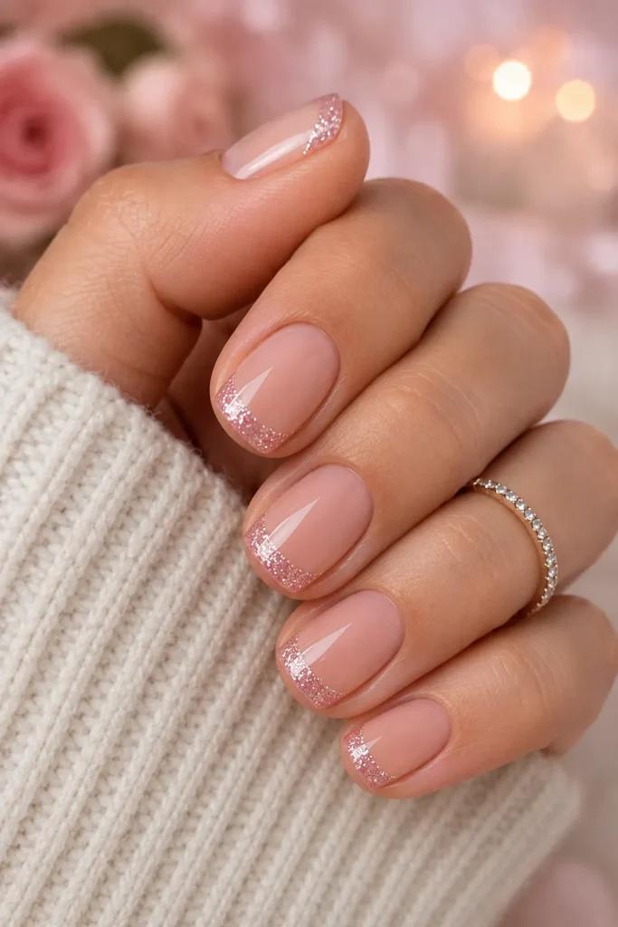 Short Glitter French Tip Nails