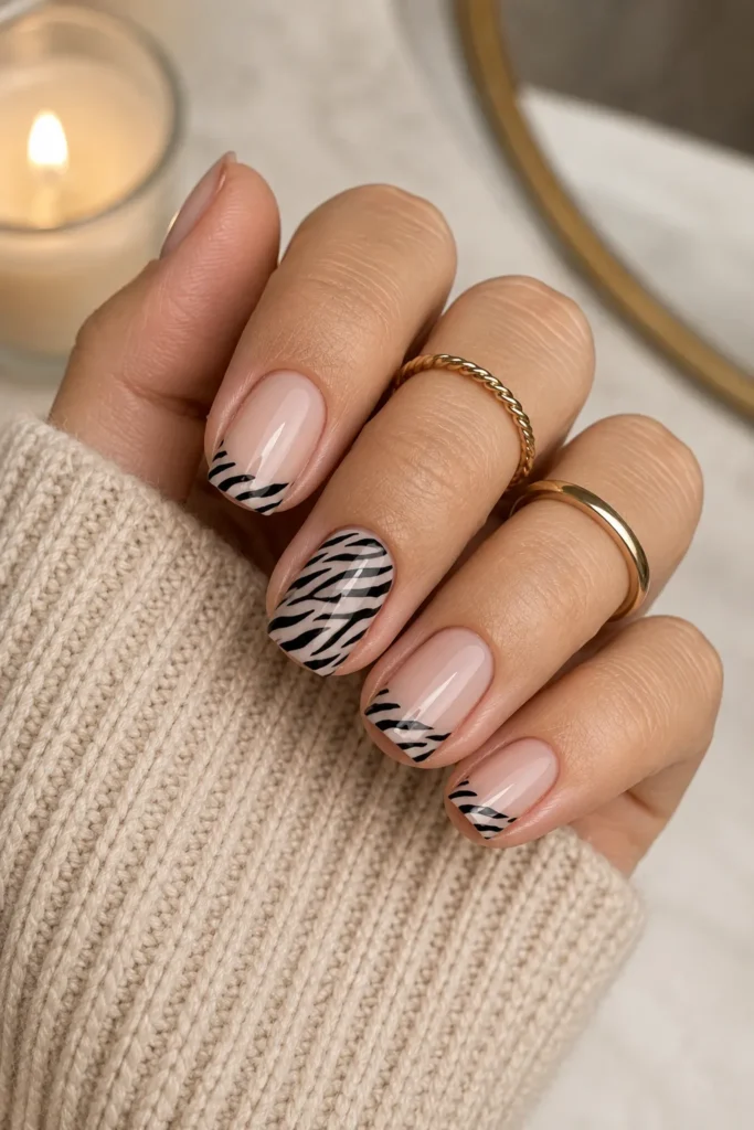 Short Square Zebra Print Nails