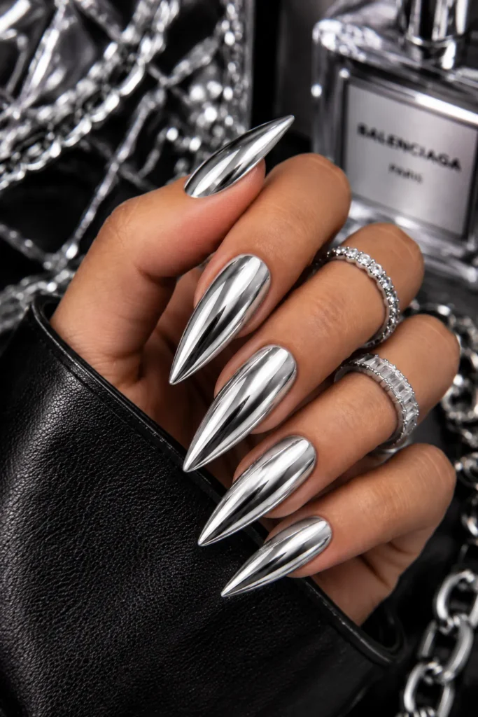 Silver Mirror Chrome Nails