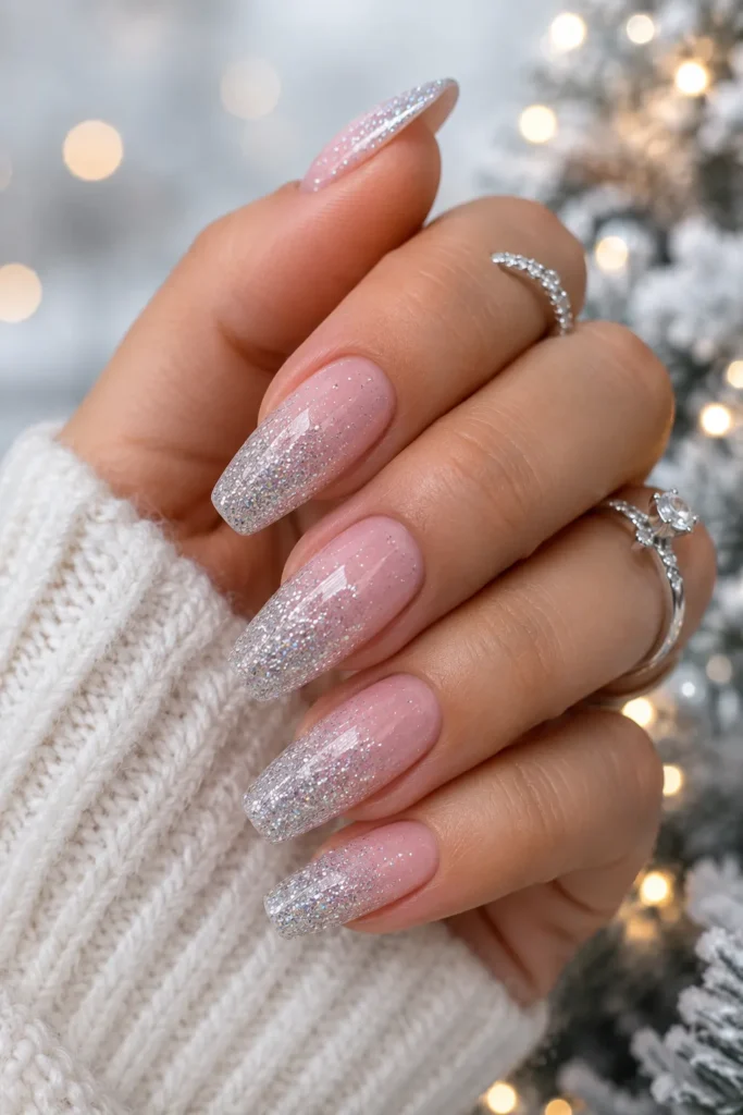 Silver Sparkle Ombre Nails