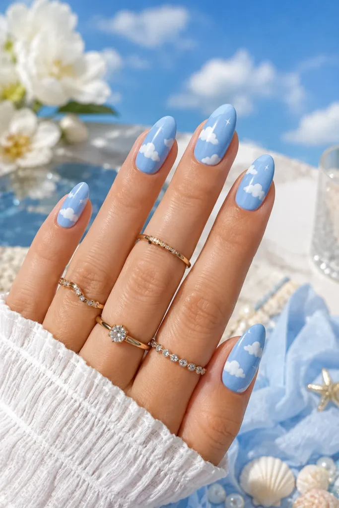 Sky Blue Cloud Nails