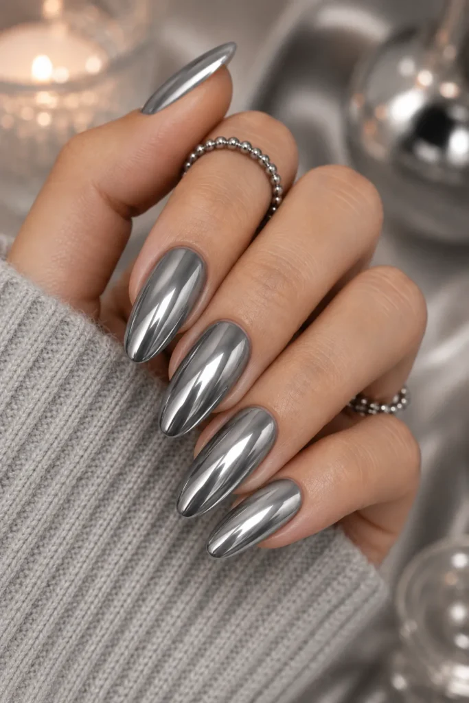 Smoky Grey Chrome Nails