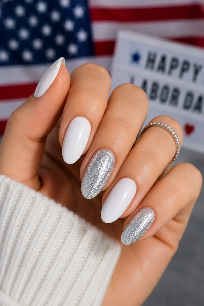 Sparkling Silver Accent Nails