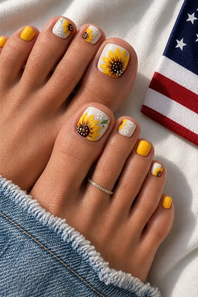 Sunflower Inspired Toe Nail Art
