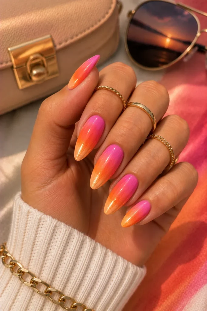 Sunset Gradient Labor Day Nails