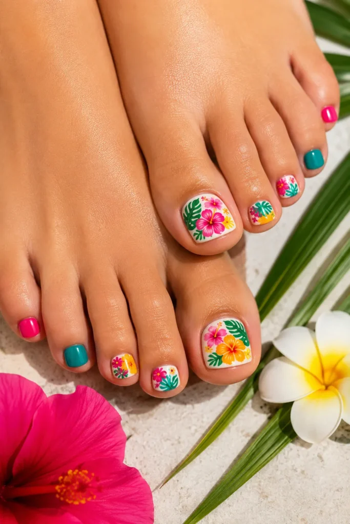 Tropical Floral Best Toe Nail Design