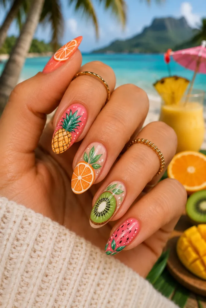 Tropical Fruit Mix Nail Design