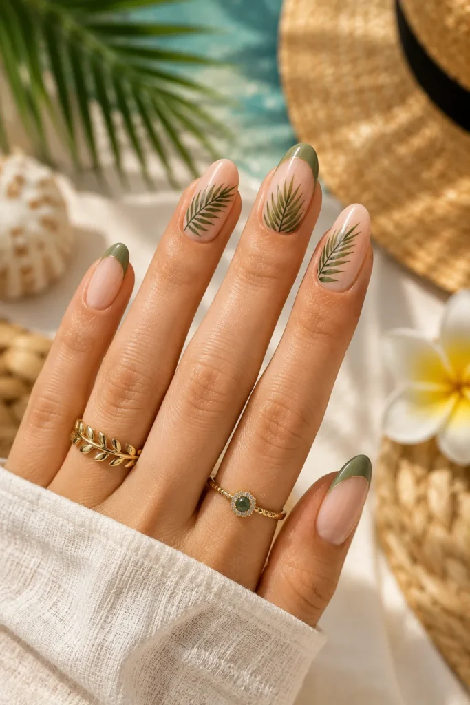 Tropical Palm Leaf Nail Design