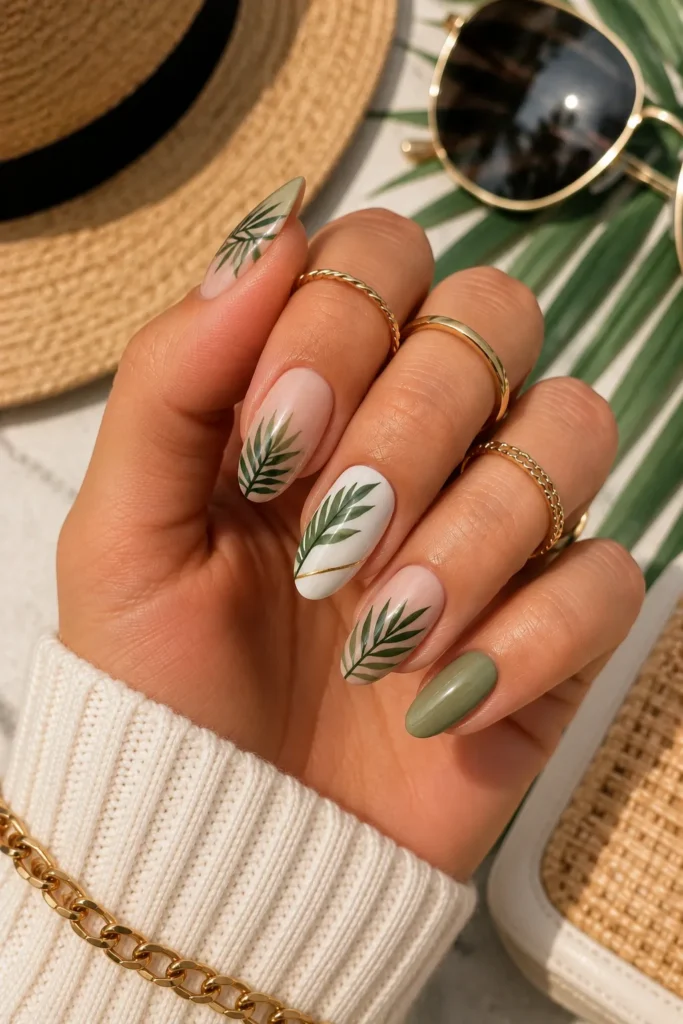 Tropical Palm Leaf Nail Design