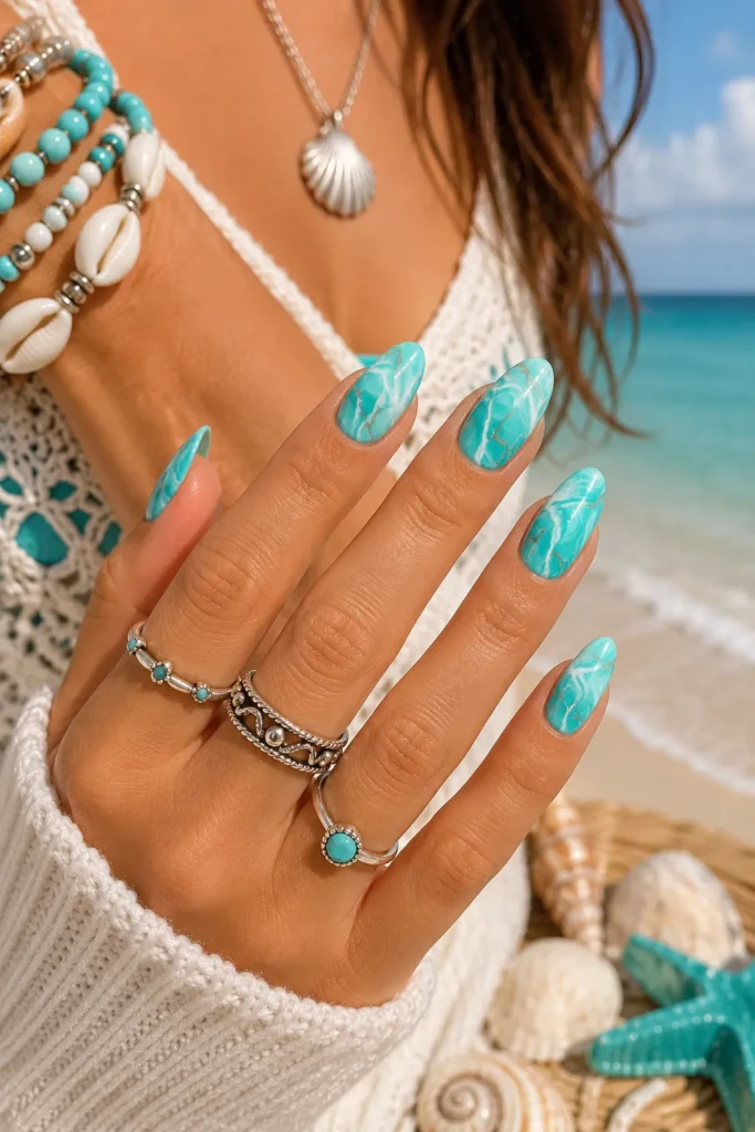 Turquoise Marble Nails