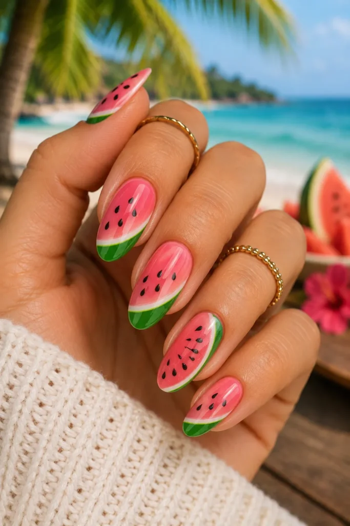 Watermelon Slice Nail Art