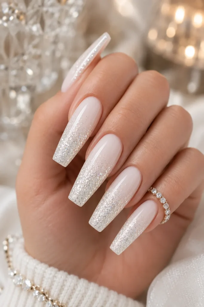 White Glitter Ombre Nails