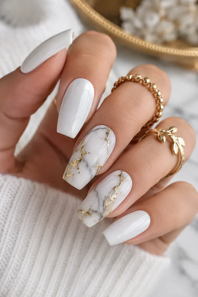 White Marble Accent Nails