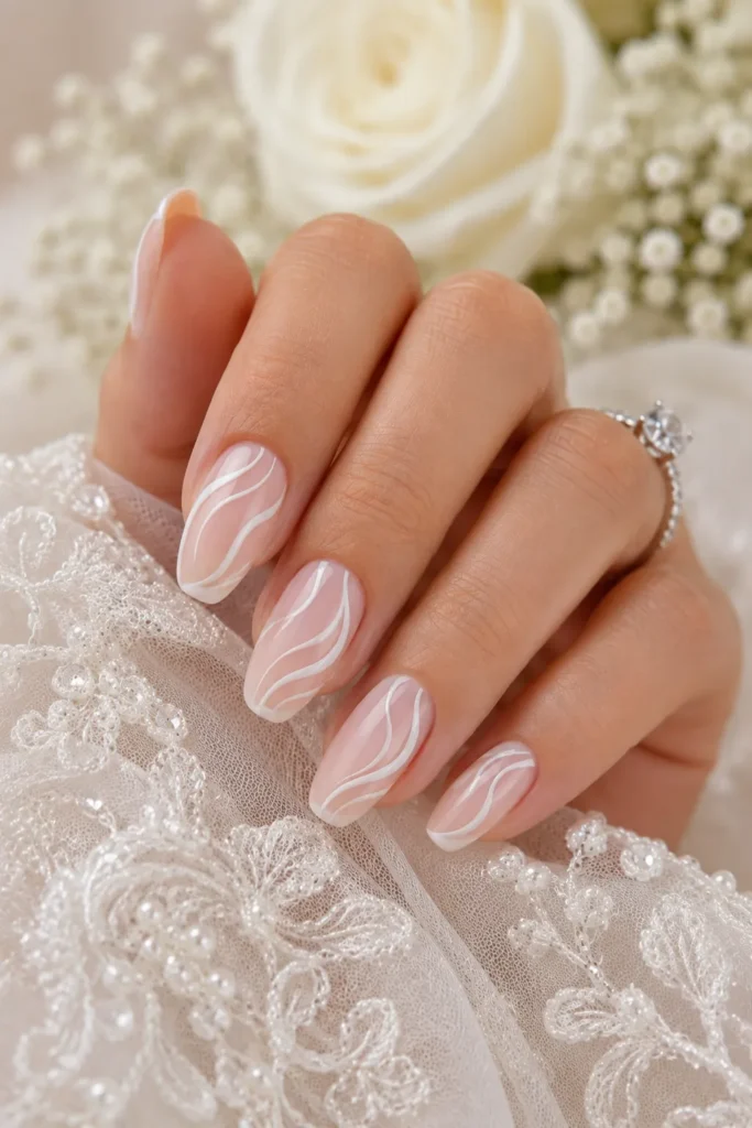 White Swirl Wedding Nails