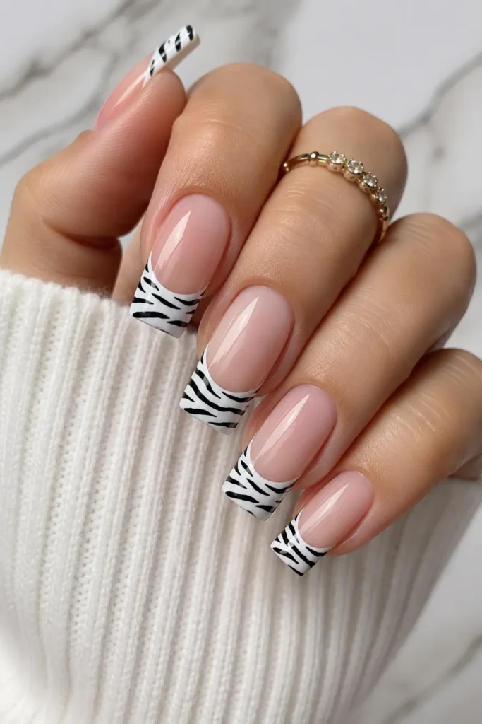 White Zebra French Tip Nails