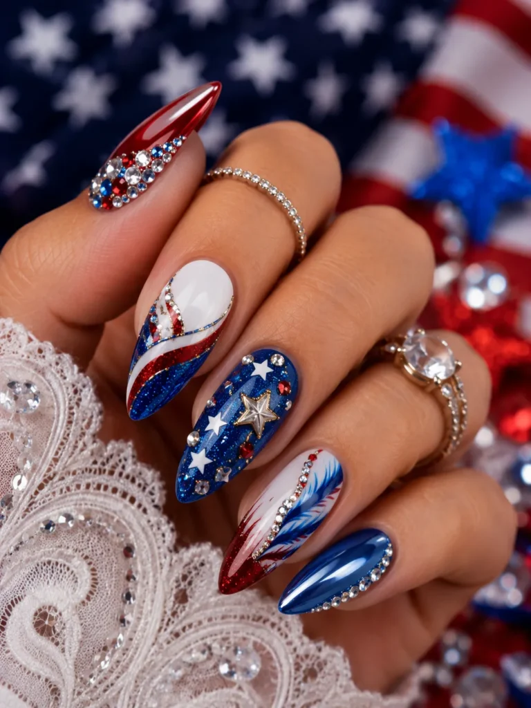 Luxury Red White and Blue Nail Set