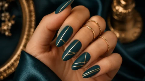 teal and gold nail ideas
