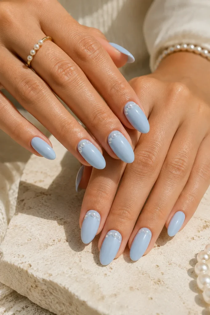 Baby Blue Pearl Nails