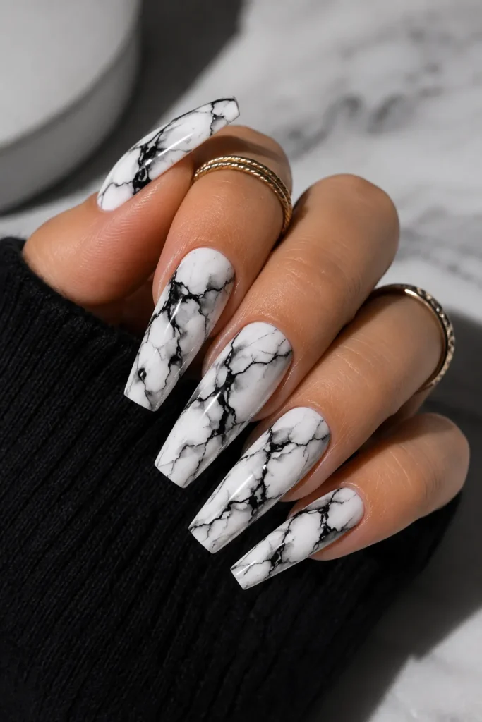 Black and White Marble Nails
