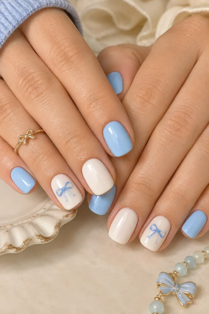 Blue Bow Nails
