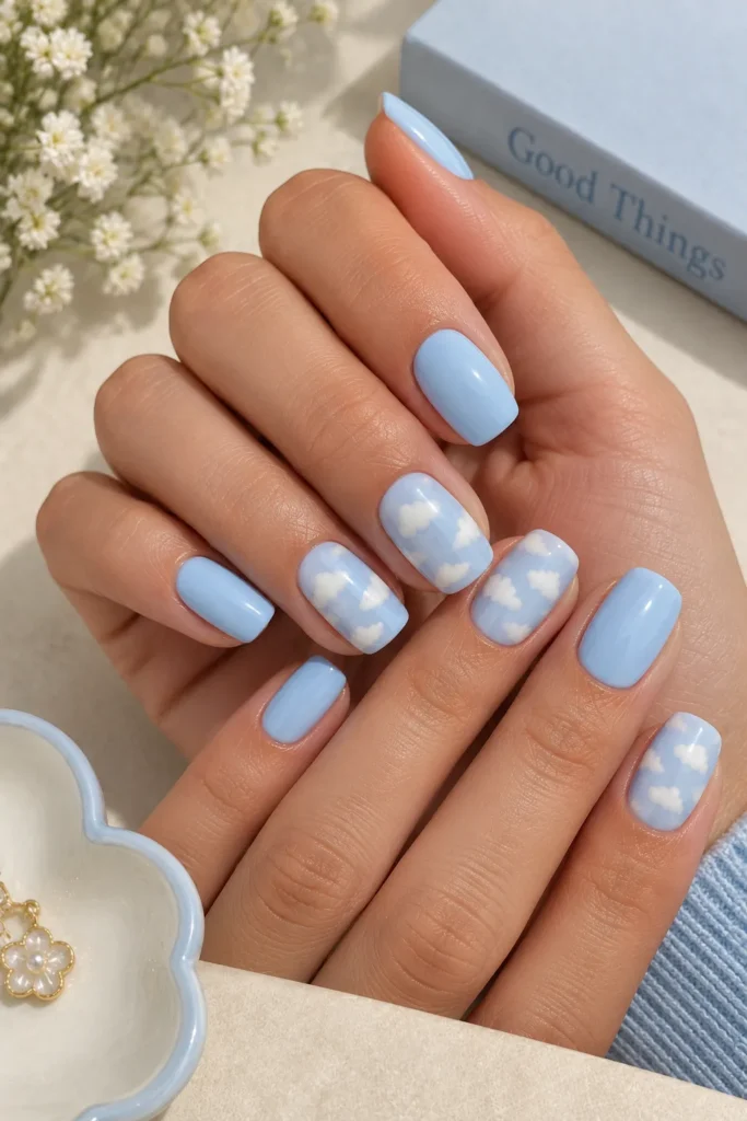 Blue Cloud Nails