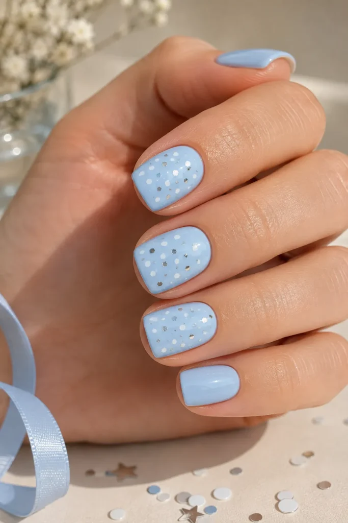 Blue Confetti Nails