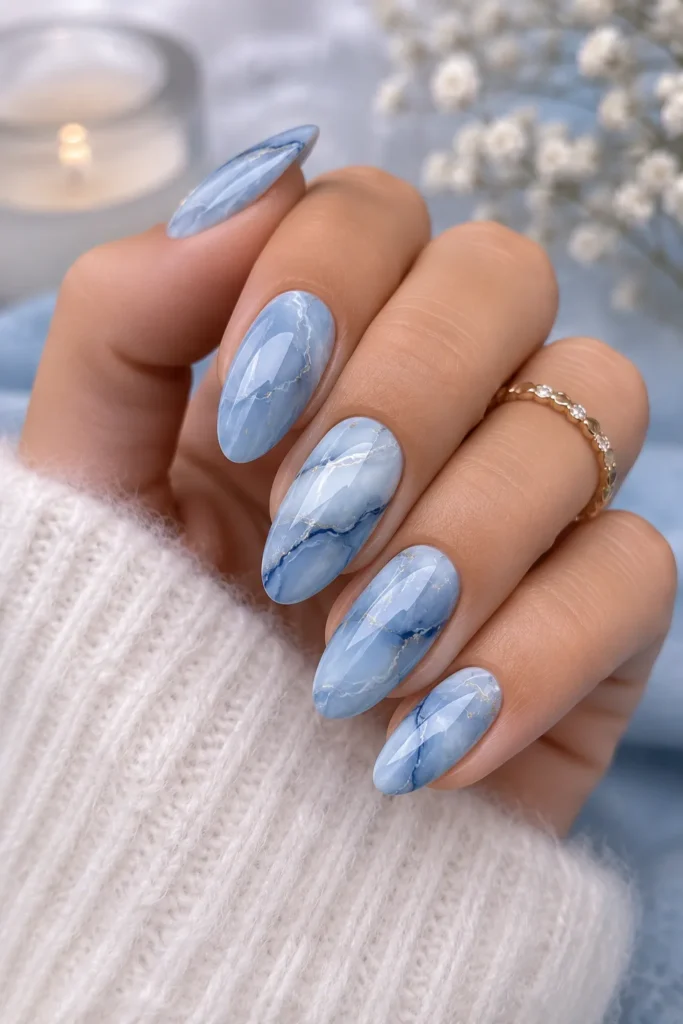 Blue Marble Nail Design