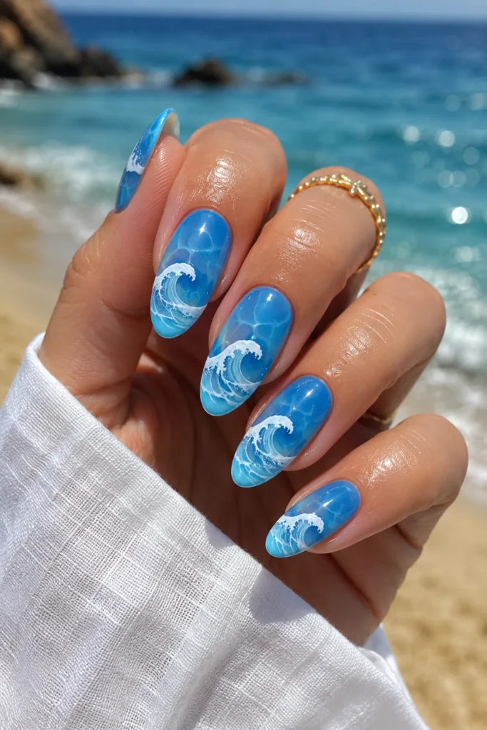 Blue Ocean Wave Nails
