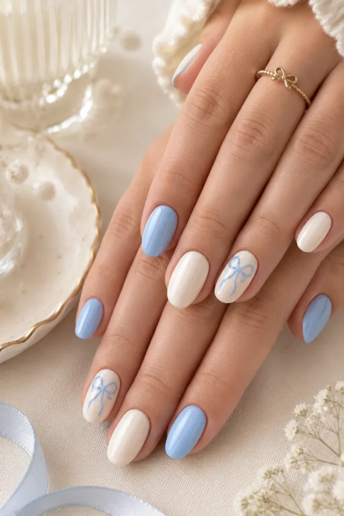 Blue Ribbon Nails