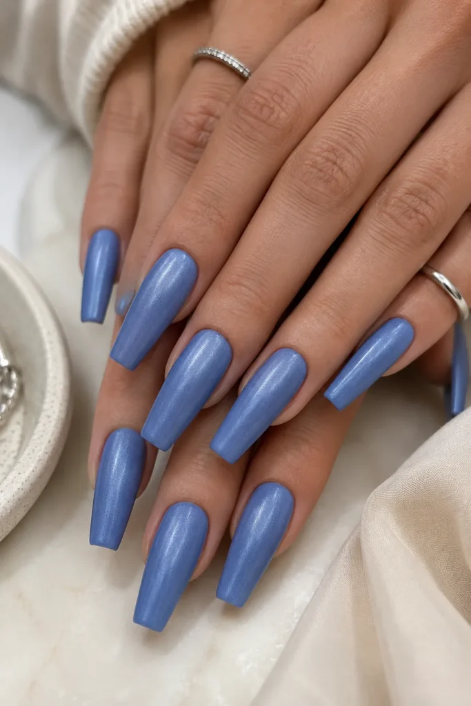 Blue Satin Nails