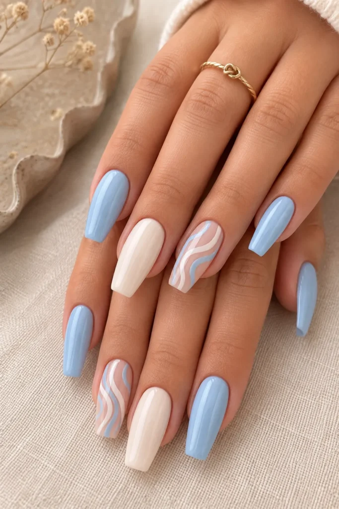Blue Swirl Nails