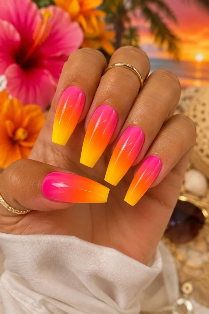 Bright Neon Ombre Nails