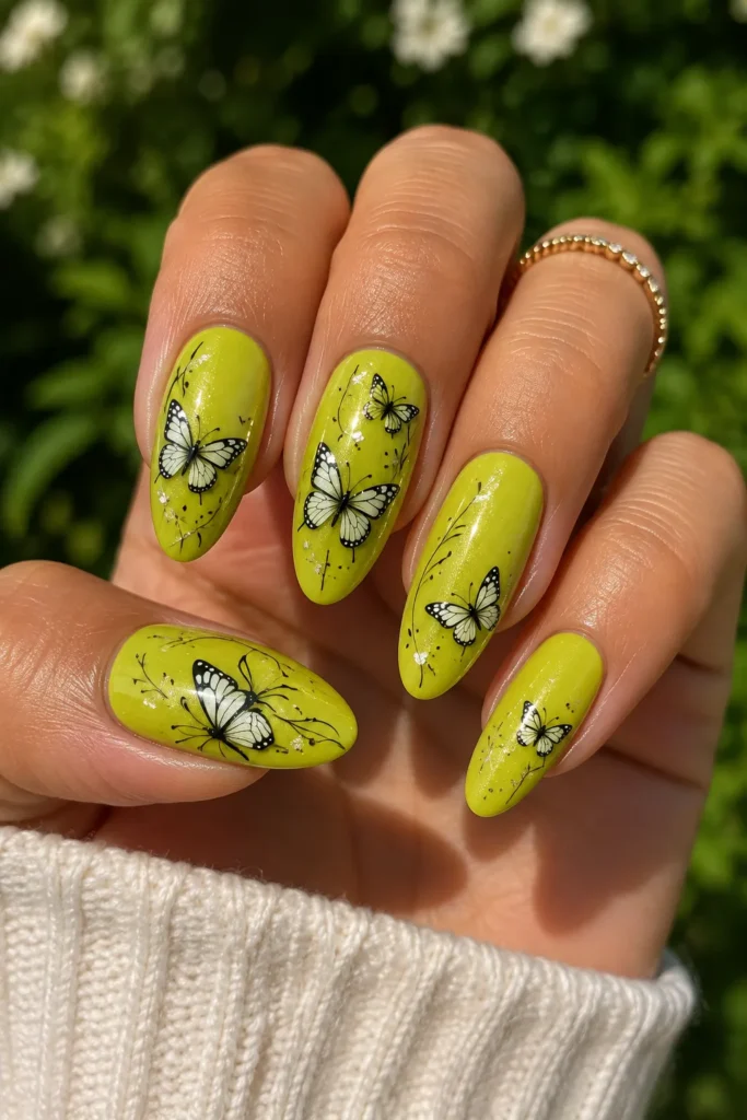 Chartreuse Butterfly Nails