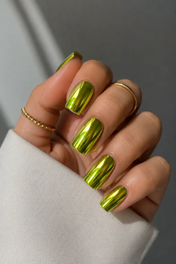 Chartreuse Chrome Nails