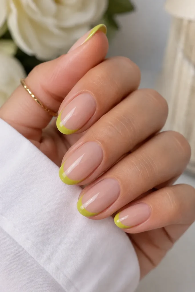 Chartreuse French Tip Nails