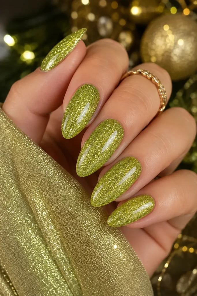 Chartreuse Glitter Nails
