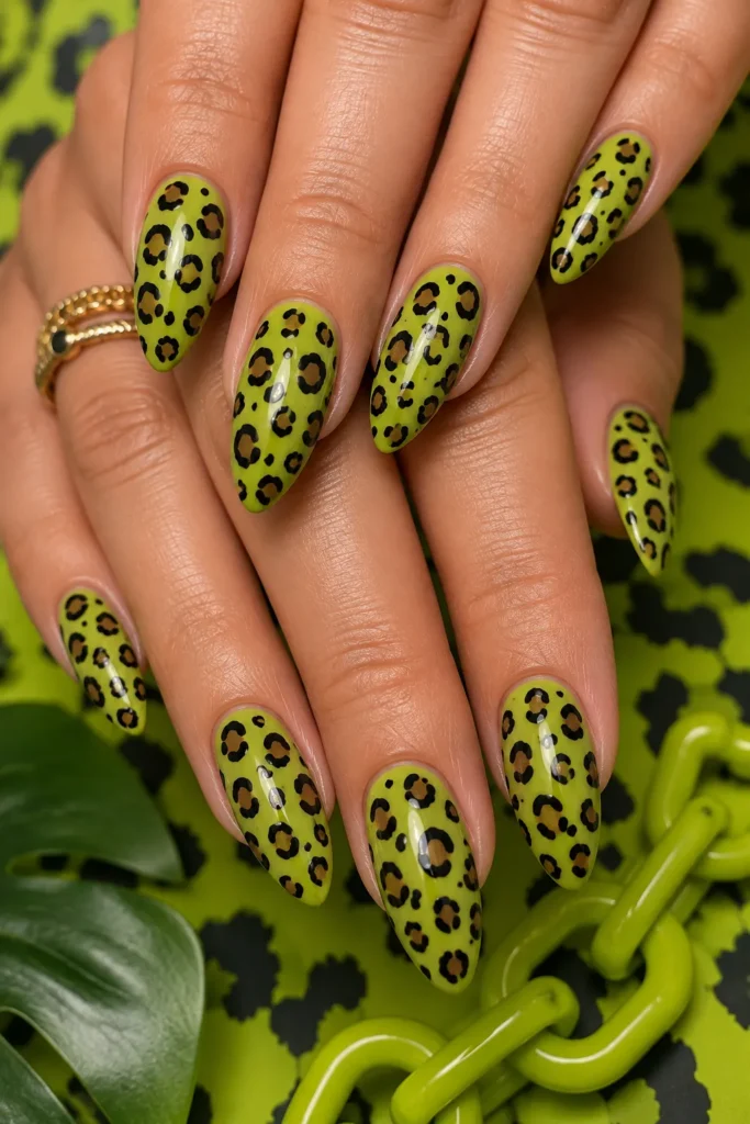Chartreuse Leopard Print Nails