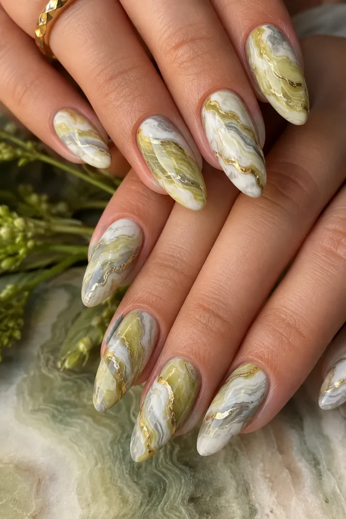Chartreuse Marble Nails